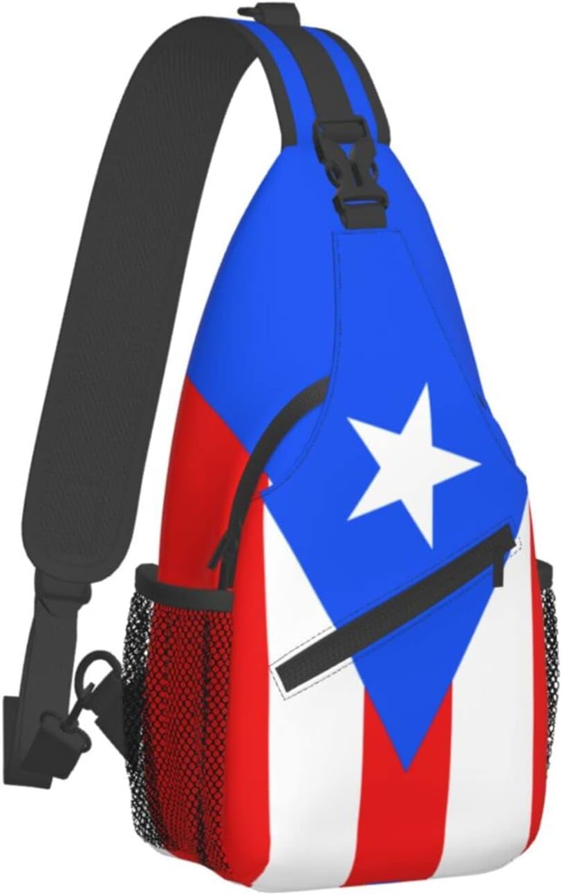 HUIOADOO Puerto Rico Flag Sling Backpack Travel Hiking
