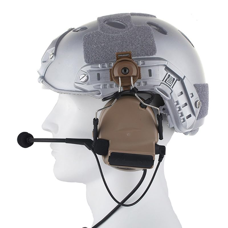 Tactical Headset (1C/2C)，with Helmet Rail Adapter & Microphone，Noise Reduction Electronic Sound Pickup Headphones Ear Muffs (DE)-picture-17