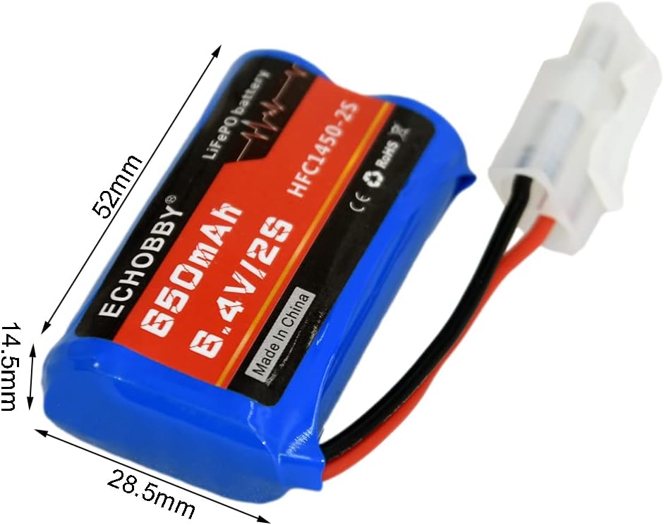 6.4V 2S 650mAh Life Battery KET-2P Male Plug P-to-S for RC Car Buggy Truck Racping Boat (2pcs)