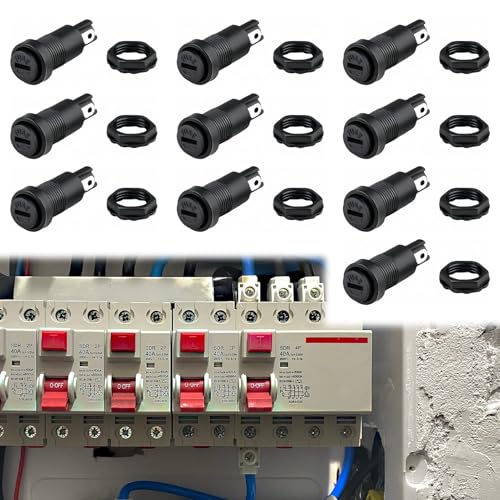 UIHRLM 10 PCS Fuse Holders, 5 X 20mm Panel Mount Fuse Holder with 12mm Installation Hole, Easy Install 10A/250V Fus Wire Panel Mount Holder Screw Cover for Electrical Equipment and Motorcycles Use
