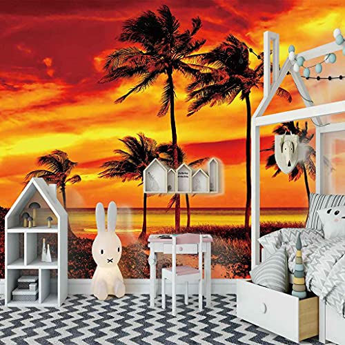 Papier peint auto-adhésif coucher de soleil rouge poster mural chambre - 3