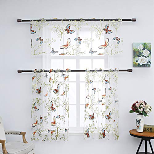 Dreamskull Gardine Gardinen Kurzstores Kurzgardine Scheibengardine Schiebegardine Bistrogardine Blumen Transparent Klein Kurz Küche Wohnzimmer Kinderzimmer Landhaus Kleiner Prinz 3er Set Modern Cover