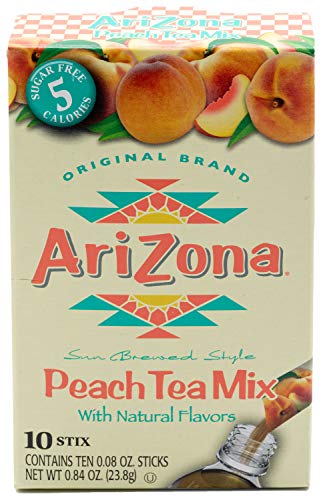AriZona Peach Iced Tea Iced Tea Stix Sugar-Free, 10Count Box (Pack of 1), Low Calorie Single Serving Drink Powder Packets, Just Add Water for a Deliciously Refreshing Iced Tea Beverage