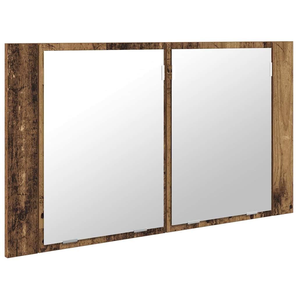 vidaXL Szafka z lustrem do łazienki Stare drewno 80 x 12 x 45 cm, Nowoczesna szafka z lustrem, prostokątny montaż na ścianie, trwałe miejsce na kosmetyki, z podświetleniem LED