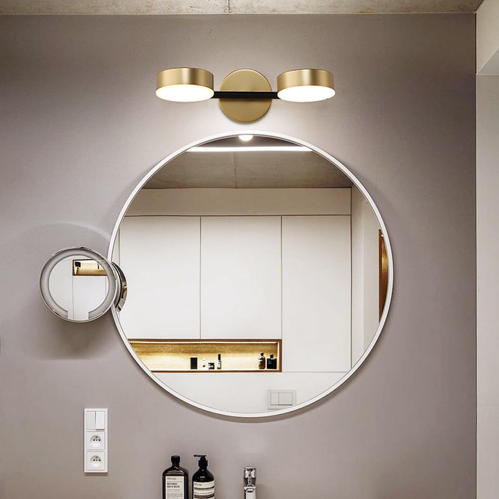 Mengjay Apliques LED Pared Interior,Aplique Espejo Baño, 360°Lámpara de Pared Giratoria Moderno Dorado Lámpara de Cabecera con 3 Temperaturas para Dormitorio Salón Cocina Baño (2 Luces)