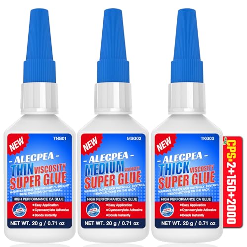 2/150/2000 CPS (Thin/Medium/Thick) CA Glue Cyanoacrylate Super Glue Wood Glass Metal Paper Leather Plastic Ceramic Rubber Jewelry Woodworking Hobby Models and Craft Project 60g(2oz)