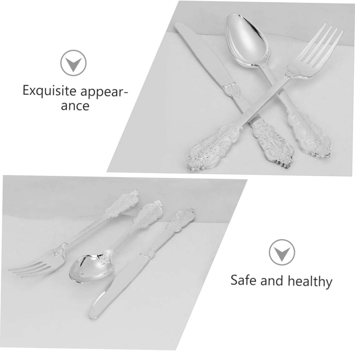 FRCOLOR 12Pcs Plastic Cutlery Silver Household Silverware for Parties Weddings Banquets Easy Clean Dinning Table Accessories Multipurpose Forks Spoons Knives