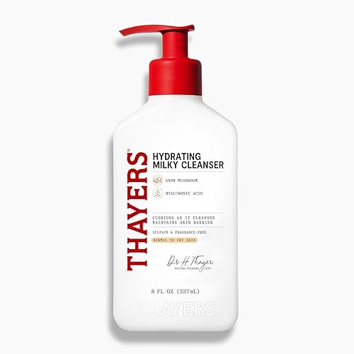 Thayers Milky Face Cleanser with Snow Mushroom, Hyaluronic Acid - Gentle, Hydrating, Dermatologist Recommended for Dry, Sensitive Skin - Paraben Free, 8 oz