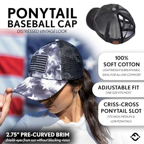 Image of Funky Junque Womens Baseball Cap Dad Hat Ponytail Messy Bun Trucker Ponycap
