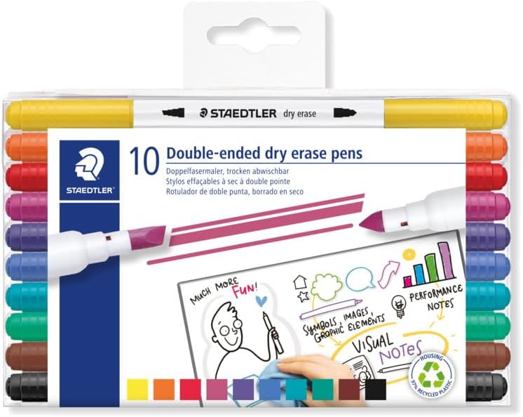 STAEDTLER 3010 3010 TB10 Dry Erase Double Fibre Tip Pens - Pack of 10