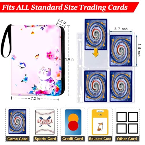 Trading Card Binder 4-Pocket, 400 Top-Loading Slots Collectible Trading Card Album with 50 Removable Double-Sided Pages for MTG, TCG Game Cards and Sports Cards Storage - Pink