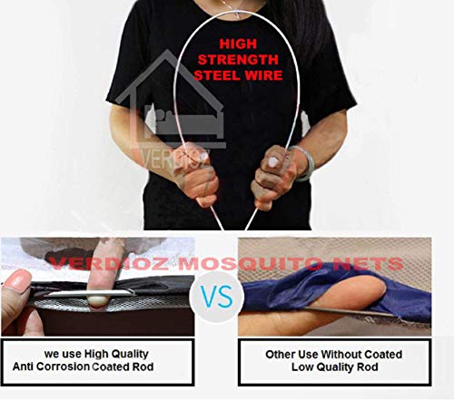 Image of VERDIOZ WITH DEVICE Double Bed Mosquito Net Machardani, Foldable Poly Cotton King Size Mosquito Net, Corrosion Free Steel Wire, 30 GSM Bright White Net with Saviour Kit -(200X200X145 Cm, RED)