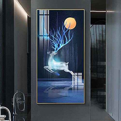 Toile cerf abstrait lune grand format pour décoration murale chic