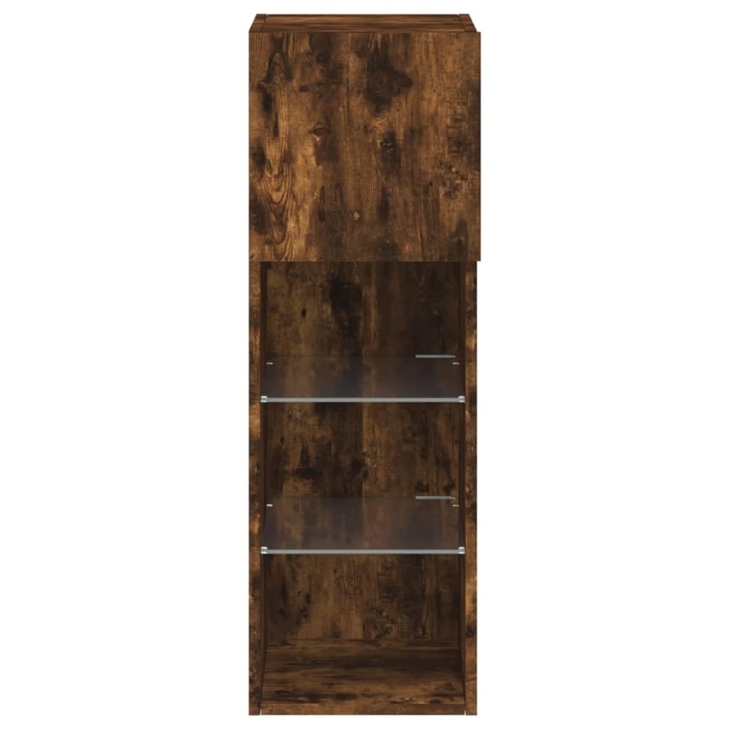 Générique Chene Fume szafka pod telewizor LED 30,5 x 30 x 90 cm | Solidne drewno konstrukcyjne, oświetlenie LED RGB, mocowanie na ścianie, duża pamięć DVD
