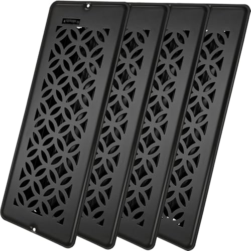 4x12 Floor Register Floor Vent Cover Screws Included Air Vents All Steel Heavy Duty Floor Register Easy Adjustable Air Supply Lever or Wall Vents (4 x12 Black 4Pack)