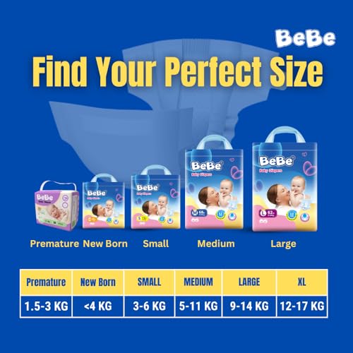 Image of BeBe Baby Dry Care Diaper - Tape Style - Newborn- Pack of 2,upto 4 Kg, Custom fit, super soft band, All night Protection, 100% Wetness Lock, Adjustable fit with 5 star skin protection (160 pieces,NB).
