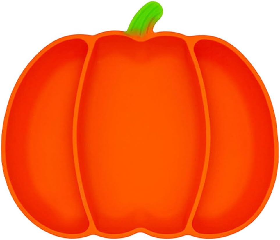 Hemoton Pumpkin Shaped Plate Silicone Suction 3 Compartments Divided Plate Unbreakable Feeding Plate Salad Dish Fruit Tray for Halloween Thanksgiving Party Supplies
