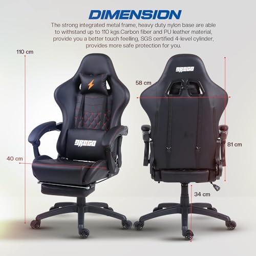 BAYBEE Drogo Multi-Purpose Ergonomic Gaming Chair with 7 Way Adjustable Seat, Head & USB Massager, PU Leather Lumbar Pillow Home & Office Chair... - Image 3
