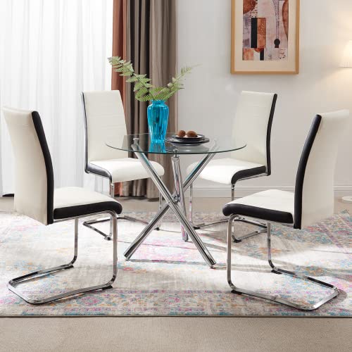 Sicotas Dining Chairs Set Of 2 - Modern Armless Dining Room Chairs Upholstered Faux Leather Kitchen Chairs With Metal Base Indoor High Back Side Dinner Chairs For Dining Room Kitchen Living Room White #TOP6