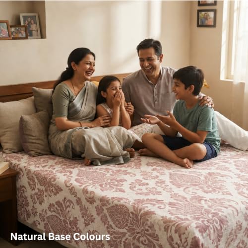 Image of LITO LINEN AND TOWEL Single Bed Solapur Chaddar 100% Cotton Blanket - Reversible Handloom Bedspread for Winter & All Seasons, Soft Breathable Cotton Bedsheet /Blanket - Rust Rose, 60 inchx90 inch