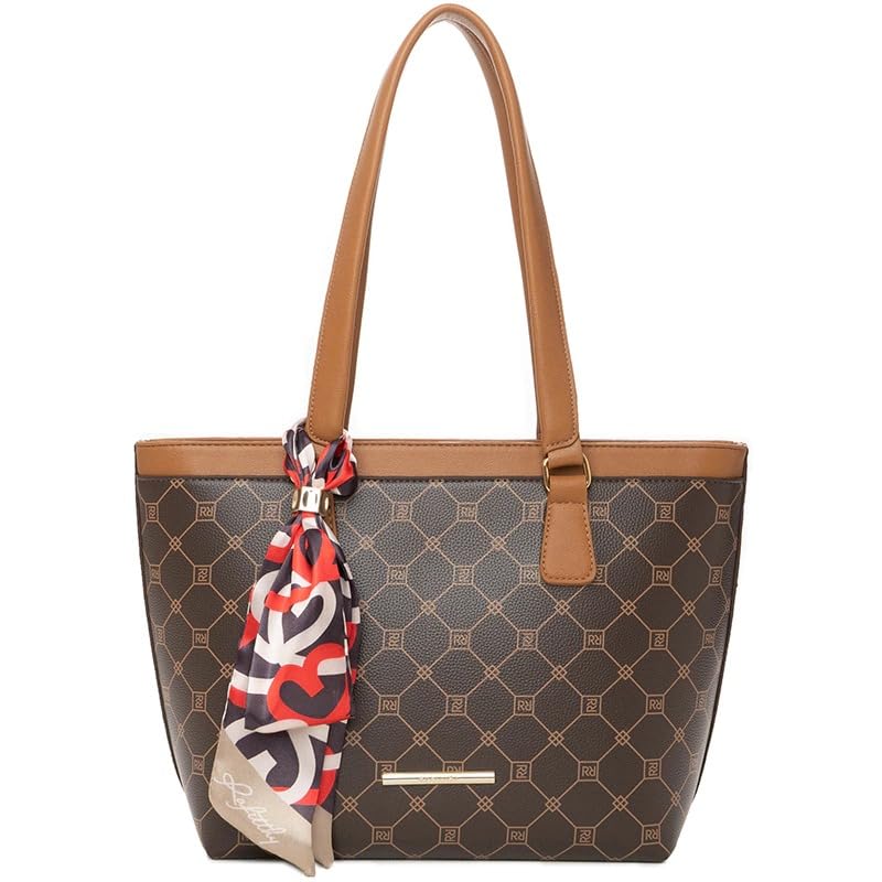 Bolsa feminina marrom Rafitthy tamanho médio, alça e lenço