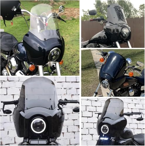 Image of FATECIM Motorcycle Headlight Fairing with 13 inch Smoke Windshield Windscreen Club Style for Harley Dyna T-Sport FXDXT FXD FXDC FXDB FXDL FXDLS