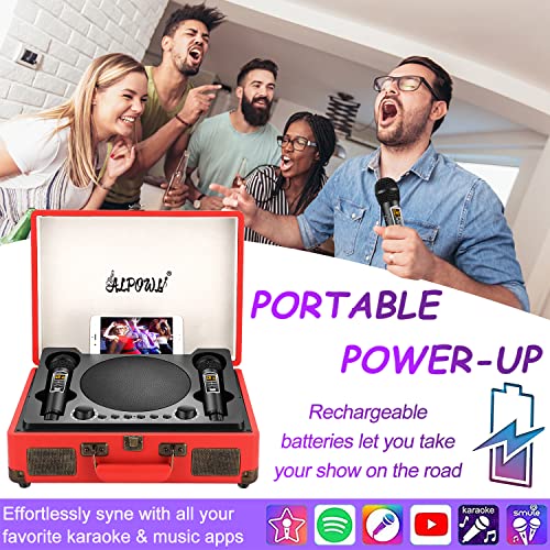 Karaoke Machine, Alpowl Portable Pa Speaker System With A Record Player Shape, Bluetooth Karaoke Machine With 2 Karaoke Microphone For Home Party, Wedding, Church, Picnic, Outdoor/Indoor (Red) #TOP3