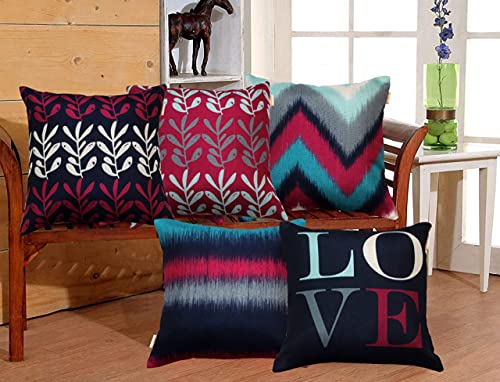 Image of RD TREND Jute Cushion Covers 16x16 Inch - Set of 5 | Digital Printed Decorative Throw Pillow Covers for Sofa, Couch, Living Room & Bedroom | Cushion Cases (Without Fillers)-Love