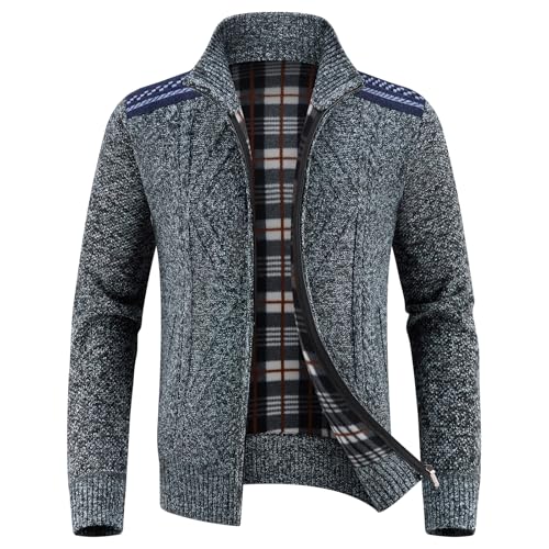Lamgool Men's Full Zip Sweater Knit Long Sleeve Stand Collar Cardigan Sweaters