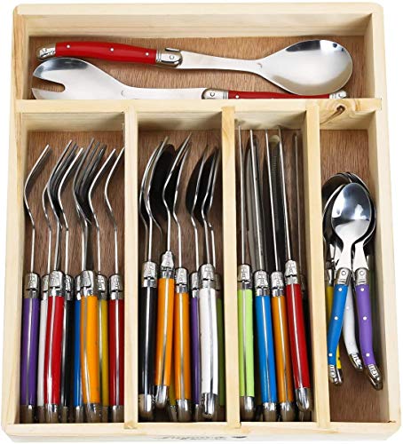 Jean Dubost 24 Piece Set Everyday Flatware Set With Handles Laguiole In a Tray With A Microfiber Cleaning Towel 2 Piece Bundle Multicolor