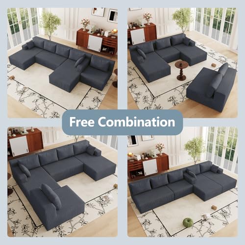 Image of 160 inch W Cloud Sectional Couch,Modern U-Shaped Cloud Couch with Deep Seat,Comfy Corduroy Sofa,Memory Foam Sofa for Living Room,No Assembly (Dark Grey)