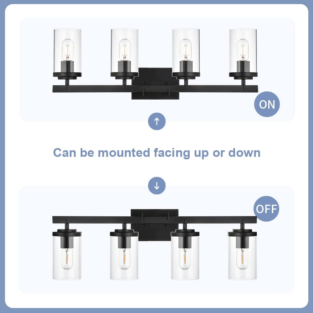 Free Shipping Offer BONLICHT Bathroom Vanity Light Fixture 4 Light Black Sconces Wall Lighting Modern Industrial Indoor Wall Mounted Lamp, Farmhouse Style Bath Wall Light for Kitchen Hallway Bedroom Porch Living Room
