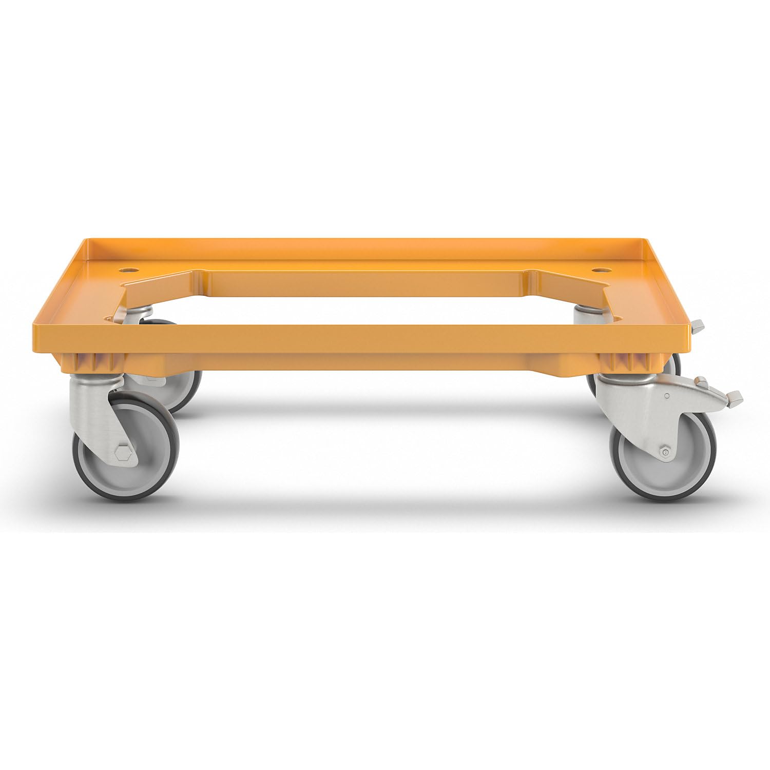 eurokraft | Plateau roulant professionnel | 600 x 400 mm | 4 roulettes pivotantes | dont 2 avec dispositif de blocage | jaune