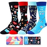 HAPPYPOP Men's Medical Socks, Doctor Gifts for Nurse, 4 Pack, Cotton, Crew, Regular, M, Not Water Resistant
