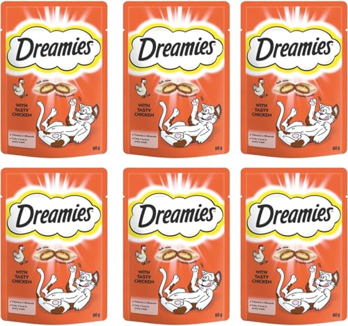 Dreamies Cat Treats with Tasty Chicken 60g Cat Treats Crunchy on the Outside Soft on the Inside Chicken Cat Treat - Pack of 6