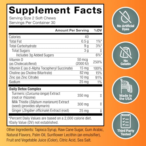 Image of Force Factor Liver Detox, Liver Cleanse Detox & Repair Supplement, with Milk Thistle, Turmeric & Ginger to Support Digestion & Immune Health, Citrus Punch, 60 Soft Chews