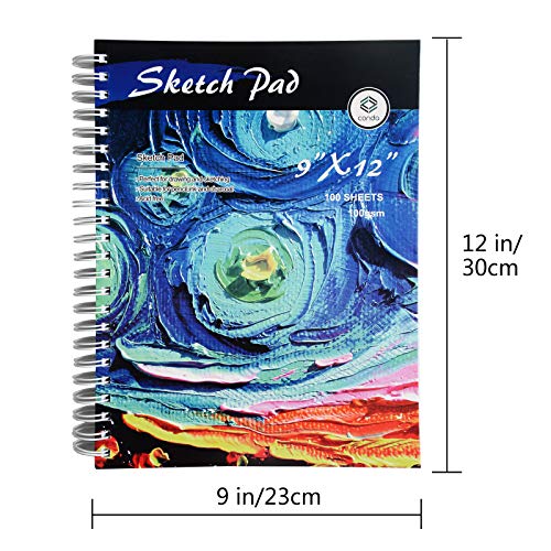 CONDA Artists Sketch Books Spiral Sketch Pad Sketchbook 9"x12" for Drawing Painting 100