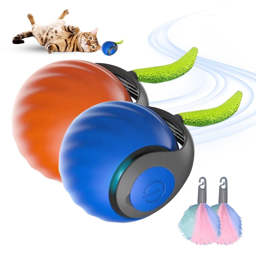 Upgrade Speedy 3.0 Tail Cat Toy, 2026 New Speedy Tail Interactive Cat Toy for Indoor Cats, USB Rechargeable Automatic Moving Smart Cat Toys Ball with Tail Two Speed Adjustment (Blue+Orange, 2PCS)