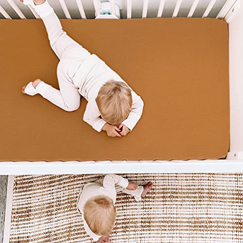 Image of GRSSDER Soft Muslin Crib Sheet 1 Pack, 100% Cotton Crib Sheets for Boys and Girls, Fit Standard Crib Mattresses 52 inch x 28 inch Safe and Snug, Fall Yellow