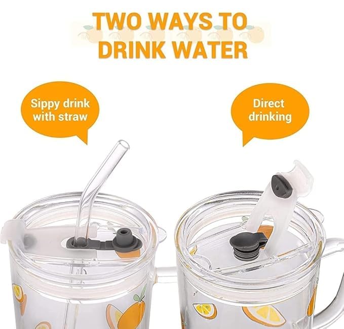 Image of Reusable Glass Coffee Sipper Mugs with Lid & Straw Pack of 1, 350ml Multipurpose Drinking Glasses Tumbler with Leather Sleeve Cup for Juice Smoothies Iced Tea Home & Travel (Printed Sipper)
