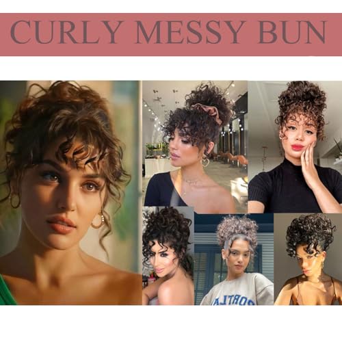 Extension de cheveux chignon synthétique bouclé marron clair pour femmes - 5