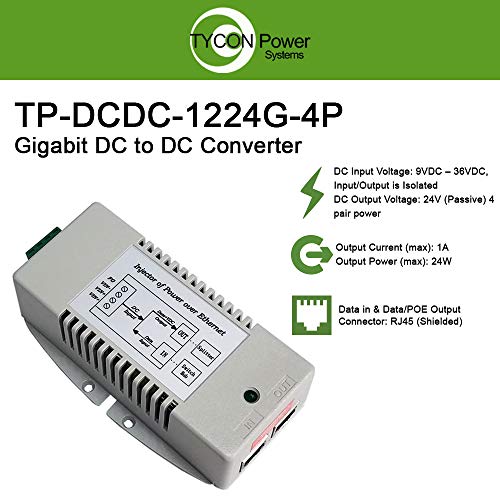 Convertidor DC a DC de 9-36 VCC a 24 VCC 24 W y inyector PoE pasivo de 4 pares Gigabit, modelo TP-DCDC-1224G-4P de Tycon miniatura 2