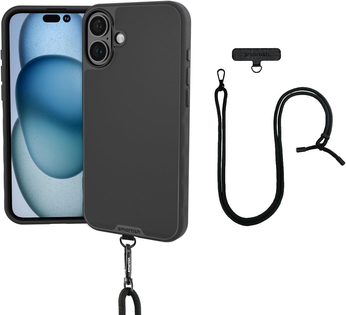 Smartish iPhone 16 Plus MagSafe Case with Crossbody Lanyard Strap - Gripmunk - [Slim + Protective] Magnetic Slim Case with Universal Detachable Shoulder Neck Strap - Black Tie Affair