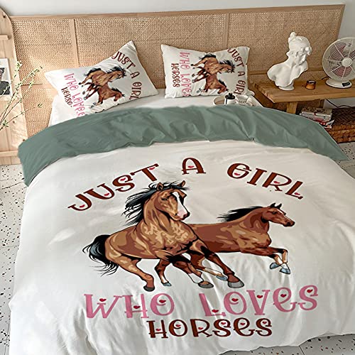 Todeyya Just A Girl Who Loves Horses Duvet Cover (Full Size) With 2 Pillow Shams, Microfiber Lightweight 3Pcs Comforter Cover Set Coverlet, With Zipper Closure Bedding All-Season #TOP1