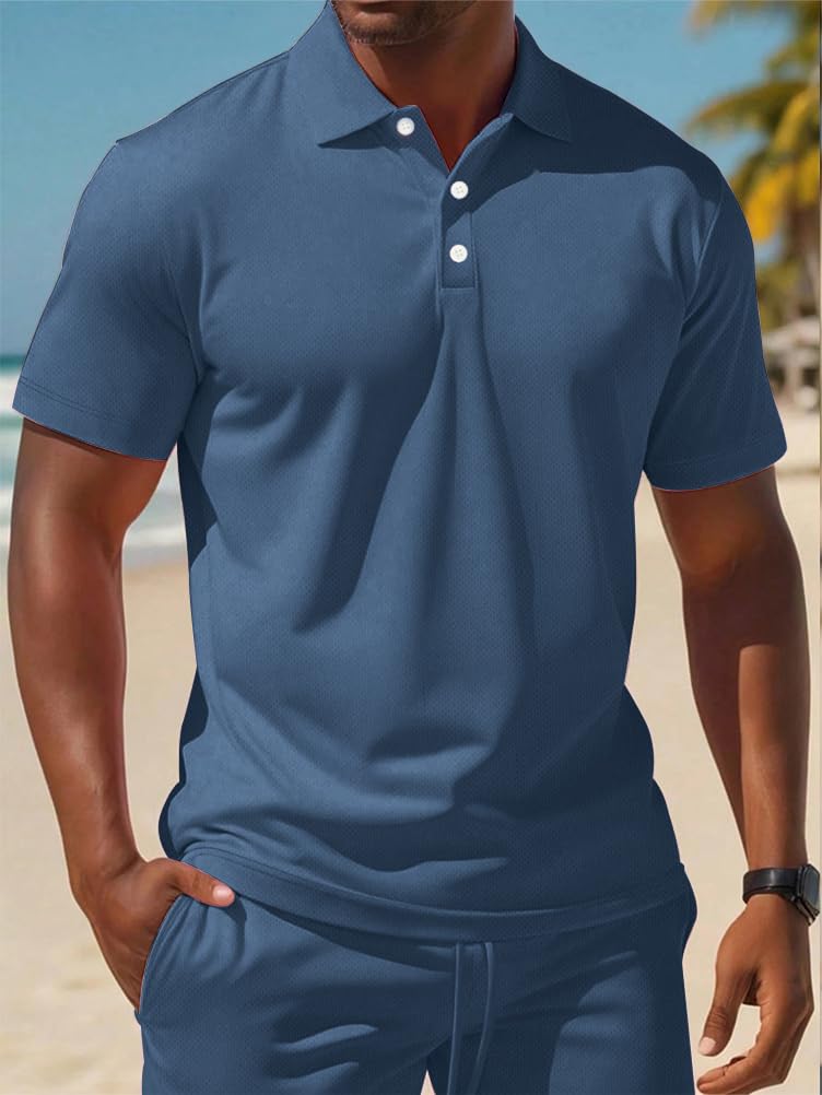 Ensemble Jogging Homme Manches Courtes Polo Shorts 2 Pièces d'été Ensembles Survêtement Été pour Fitness Sport Course