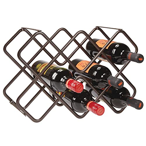 Mdesign Metal Free-Standing Wine Rack Storage Organizer For Kitchen Countertops, Pantry, Fridge - Stores Wine, Beer, Pop/Soda, Water Bottles - 3 Levels, Holds 8 Bottles - Bronze #TOP22