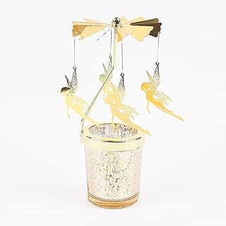 Spinning Candle Holder with Cup, Golden Rotating Candlestick Set for Romantic Wedding, Christmas Party, Home Table Decorations, Favor Gift (Fantasy Elf)