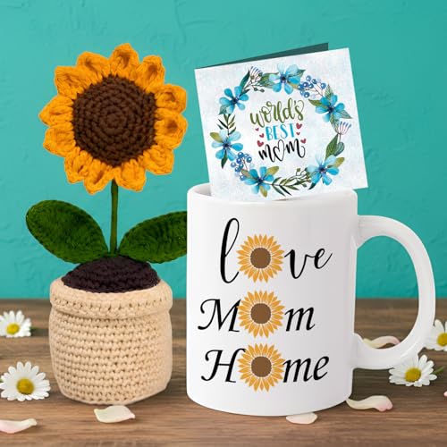 Image of TIED RIBBONS Gift for Mom, Birthday Gift for Mom, Birthday Gift for Mom Gift Combo for Mom - Artificial Crochet Flower with Pot with Printed Mug, Card | Birthday Gifts for Mother