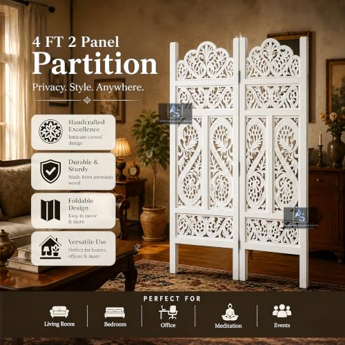 Image of Partition for Living Room,Divider,Partition Wall Room Divider Screen Separator, Wall Panel Divider for Hall | Bedroom |Office | Puja Room | Restaurant S Design (4ft 2 Panel White)