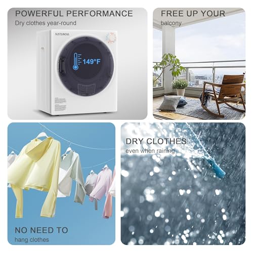 Image of Elevon 2.6 cu.ft Portable Laundry Dryer,800W Electric Clothes Dryer with Stainless Steel Tub,Front Load with Exhaust Pipe,5 Automatic Drying Modes LCD Control Panel for Apartment Home Dorm RV,White